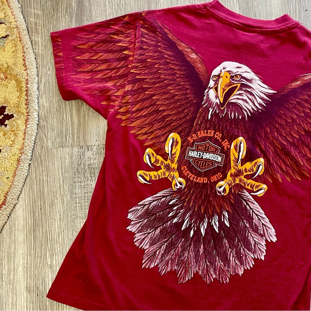 SOLD Vintage Harley Davidson Graphic T-Shirt 1993 Eagle All Over Print Maroon L - Picture 15 of 16